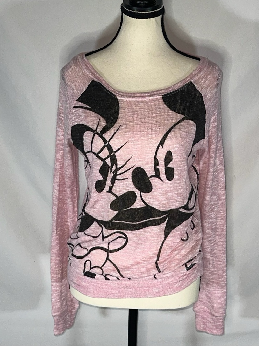 Disney Parks Women’s Minnie Mouse Pink Burnout Slouchy Long Sleeve Shirt Small
